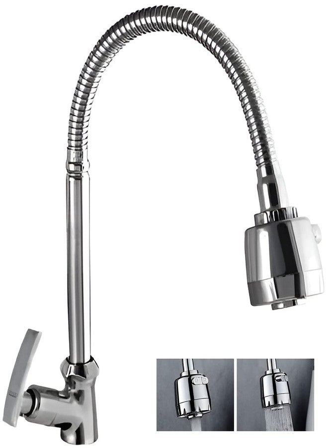 SPAZIO صنبور SPAZIO Pulse المرن ذو العنق المعقوف المصنوع من النحاس الأصفر، مزود بخرطوم فضي مرن بزاوية 360 درجة ونمط تدفق مزدوج للماء الساخن أو البارد، مناسب لأحواض المطبخ وأحواض الغسيل، بلمسة نهائية من الكروم والفضة. - Image 1